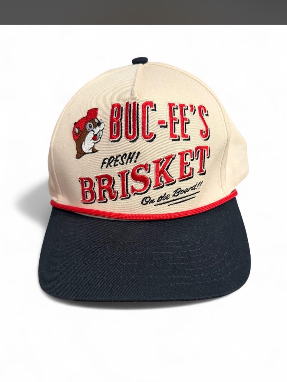 Mens Beige & Navy Brisket Trucker Hat